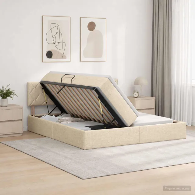 vidaXL Opslag bed met hoofdeinde 2 st Crèmekleurig Nep Leer