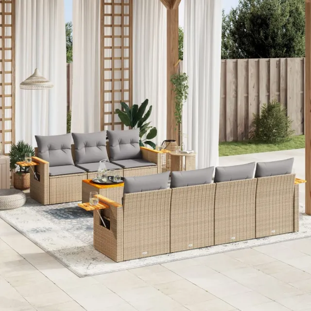 vidaXL 8-delige Loungeset met kussens poly rattan beige, foto 2