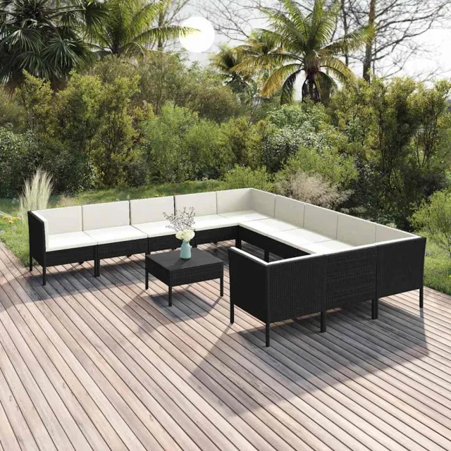 vidaXL 12-delige Loungeset met kussens poly rattan zwart, foto 2