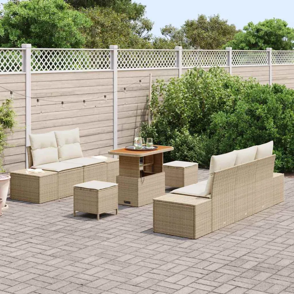 vidaXL Tuinbankenset 8 st Beige poly rattan, foto 2