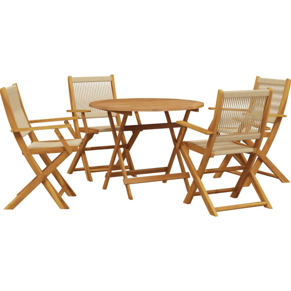 vidaXL 5-delige Tuinset polypropeen en massief hout beige, foto 3