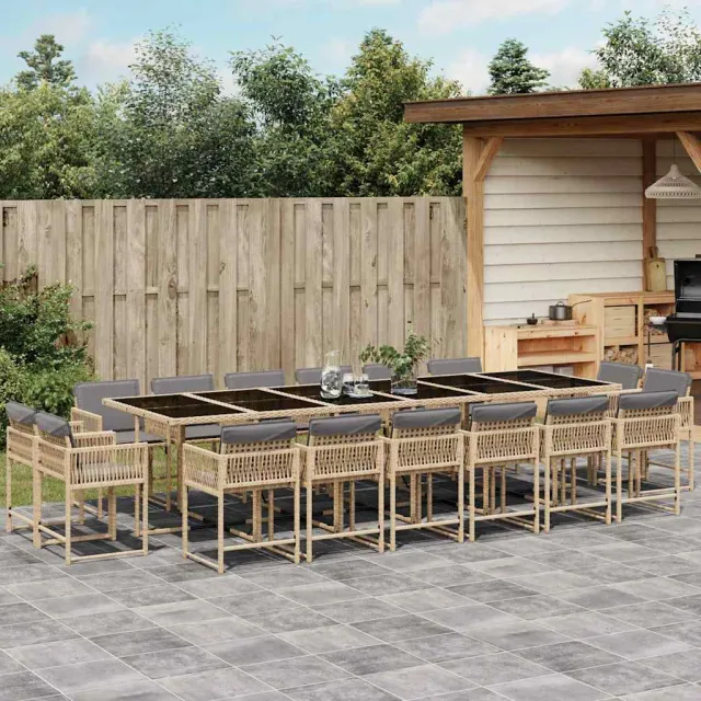 vidaXL 17-delige Tuinset met kussens poly rattan gemengd beige, foto 2