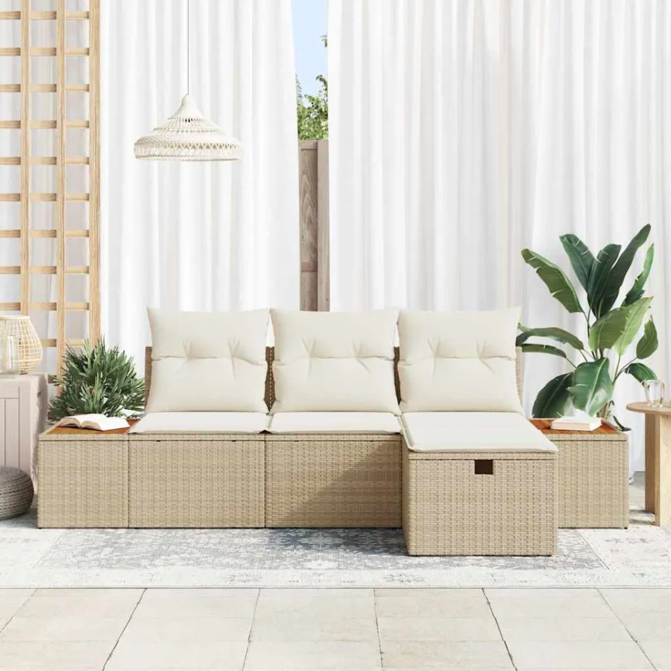 vidaXL Tuin Sofa Set 4 st Beige poly rattan, foto 3