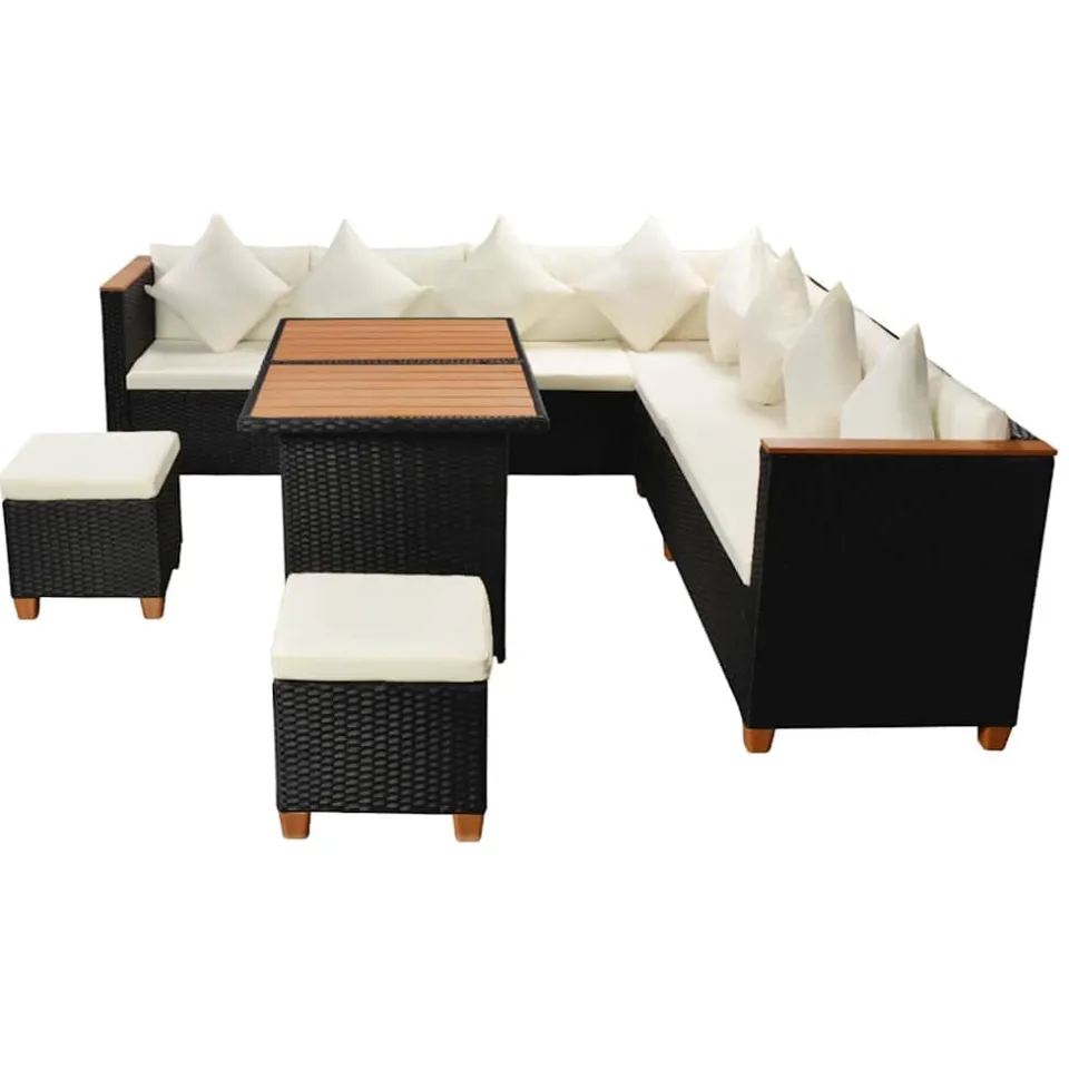 vidaXL 7-delige Loungeset met kussens poly rattan zwart, foto 4