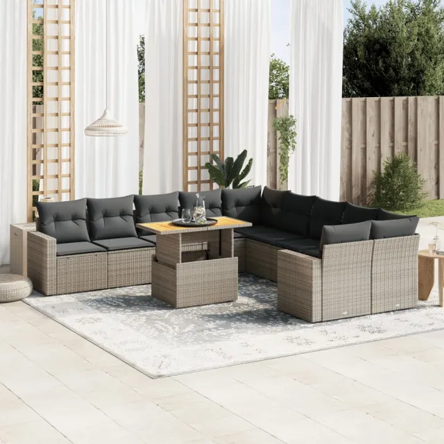 vidaXL 11-delige Loungeset met kussens poly rattan grijs, foto 2