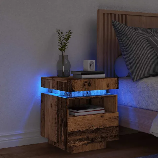 vidaXL Nachtkastje met LED-verlichting 40x39x48,5 cm oud houtkleurig bruin, foto 2