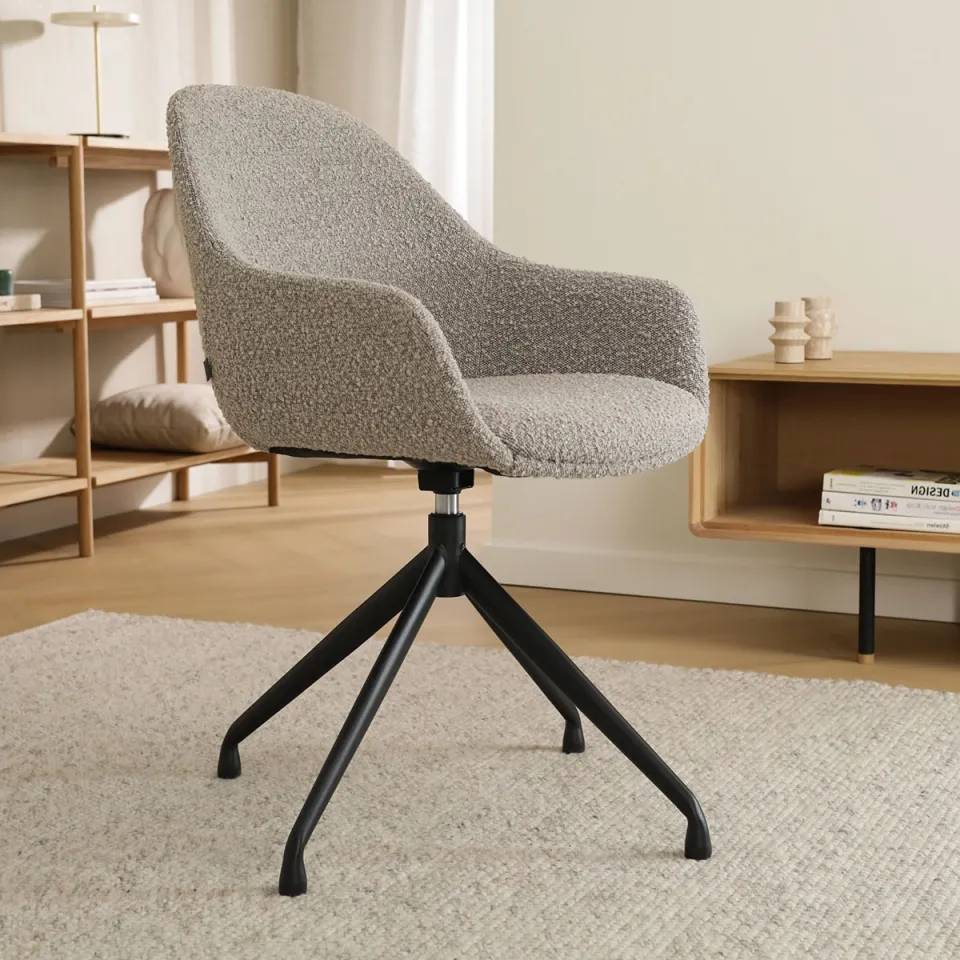 Nolon Nola-Mae draaibare eetkamerstoel bouclé taupe - zwart onderstel, foto 2