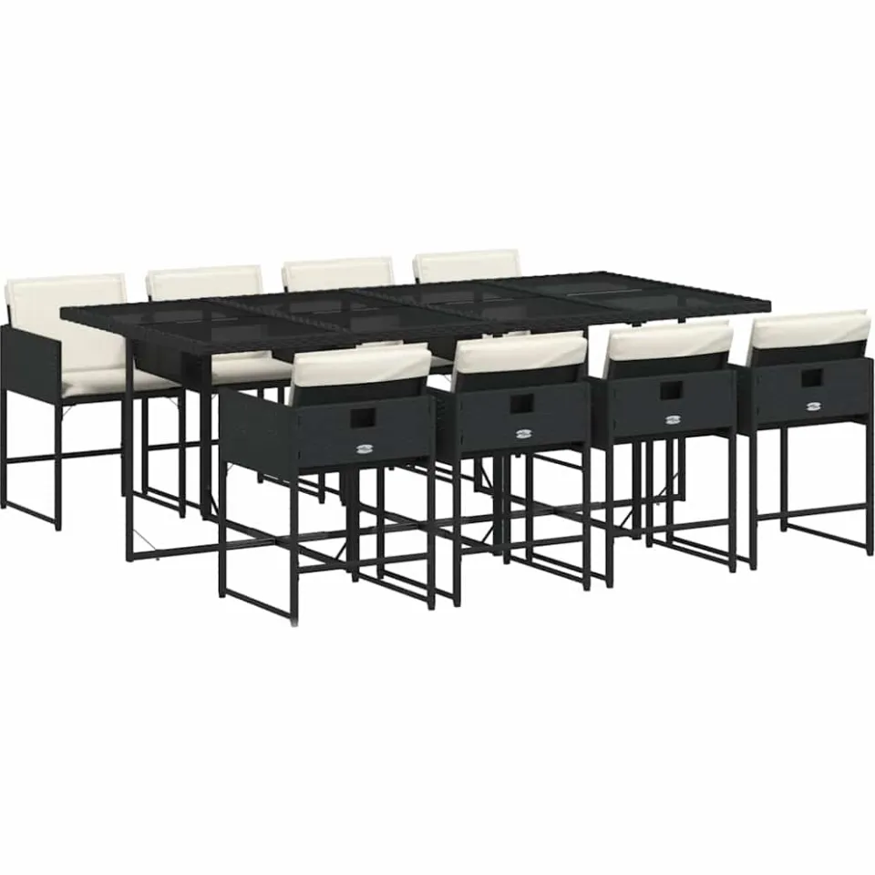 vidaXL 9-delige Tuinset poly rattan zwart