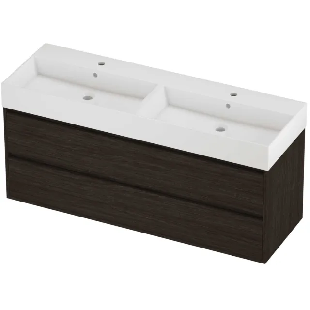 Proline Zara Badmeubelset Porselein Loft 2 Gaten 140x46x65 cm Glans Wit Mokka Oak Eiken