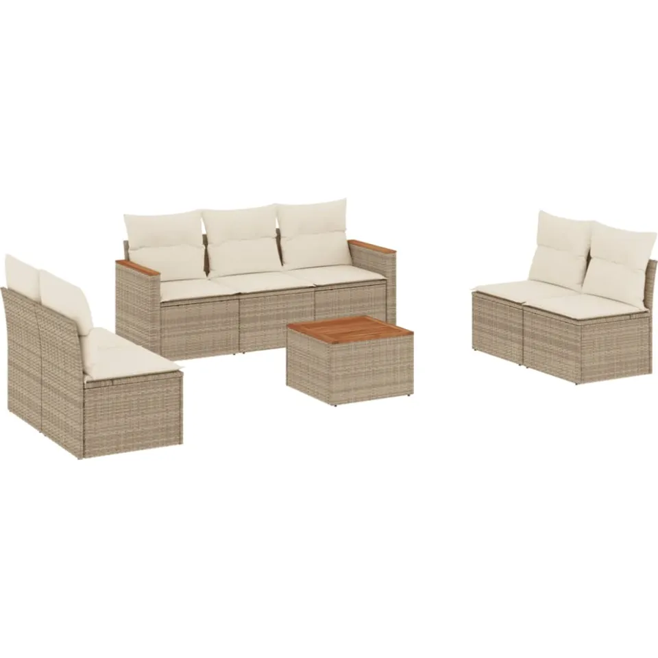 vidaXL 8-delige Loungeset met kussens poly rattan beige, foto 3