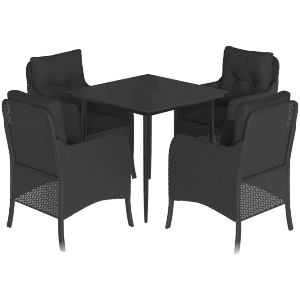 vidaXL 5-delige Tuinset met kussens poly rattan zwart, foto 3