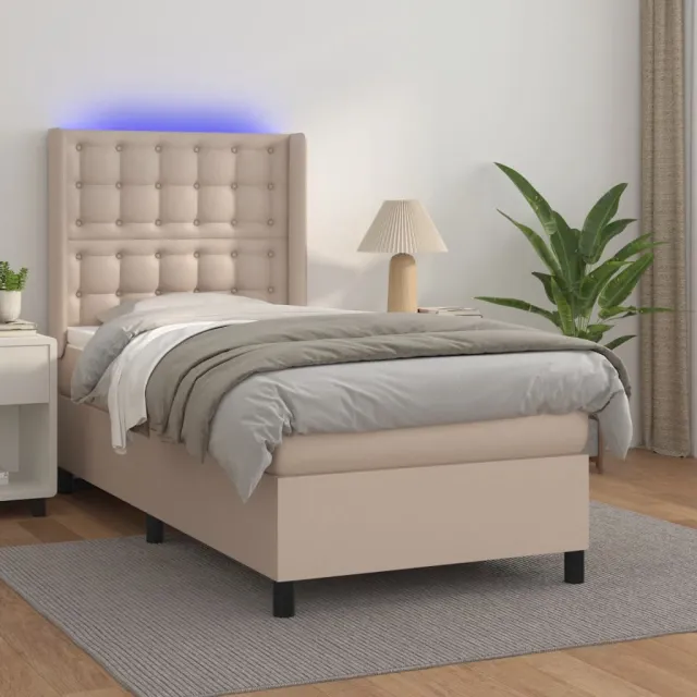 vidaXL Boxspring met matras en LED kunstleer cappuccinokleur 100x200cm Bruin