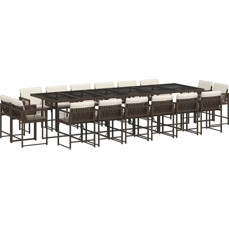 vidaXL 17-delige Tuinset met kussens poly rattan bruin, foto 3