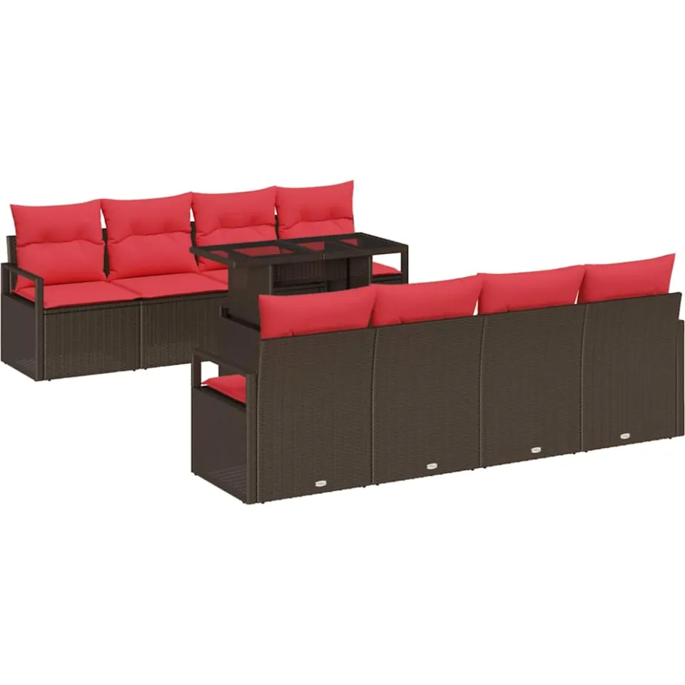 vidaXL Tuin Sofa Set 9 st Bruin Poly riet