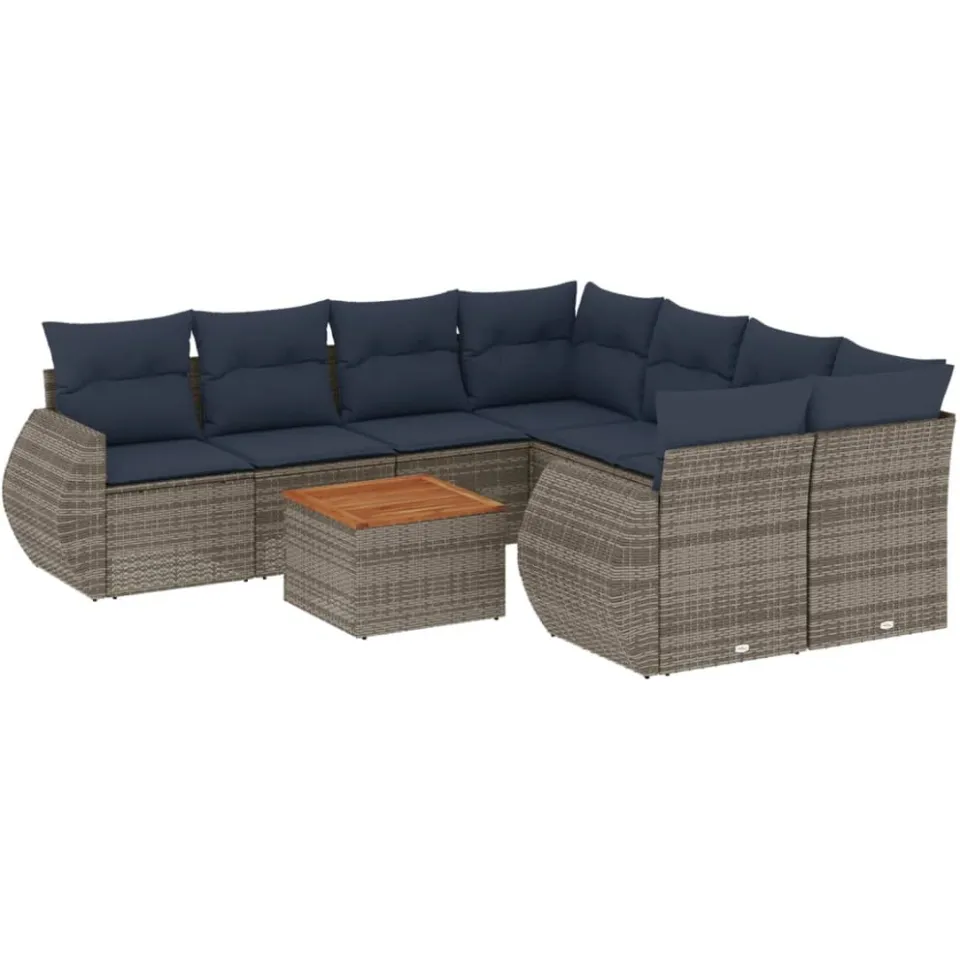 vidaXL 9-delige tuinbankset met kussens, grijs polyrotan, foto 3