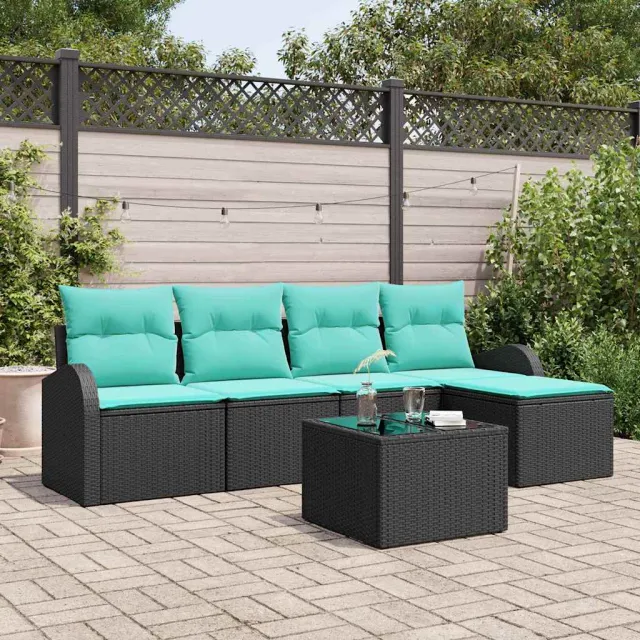 vidaXL Bankstel 6 st Zwart en Turquoise poly rattan, foto 2