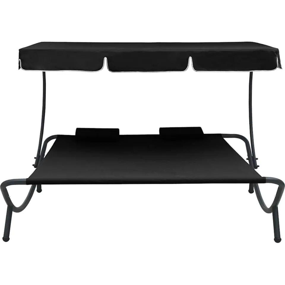 vidaXL Loungebed met luifel en kussens zwart, foto 2