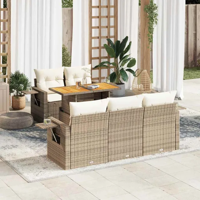 vidaXL 6-delige Loungeset met kussens poly rattan beige, foto 2