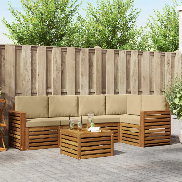 vidaXL Buiten bankenset 6 st 5-zits Natuurlijk en Beige
