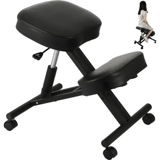 Happyment Ergonomische Knie Kruk Deluxe - Werkstoel - Kniestoel - Knielen Stoel - Werkkruk - Postuur Corrector - Ergonomische Bureaustoel - Bureaustoel - Pu Leren Zitting - Tot 120kg Zwart