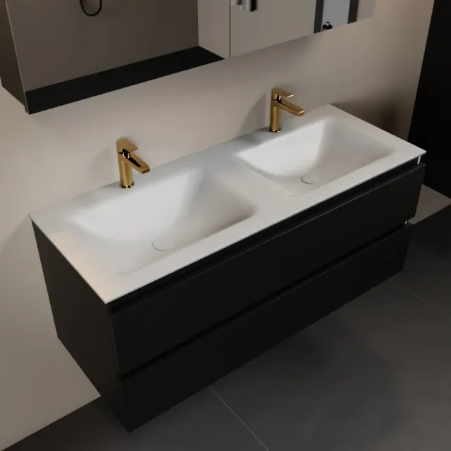 Mondiaz AIVY 120cm badmeubel Urban, wastafel Talc solid surface dubbel 2 kraangaten met spiegelkast (AI-351651TALC-SI - AI-M120URDU - AI-C120URMI)