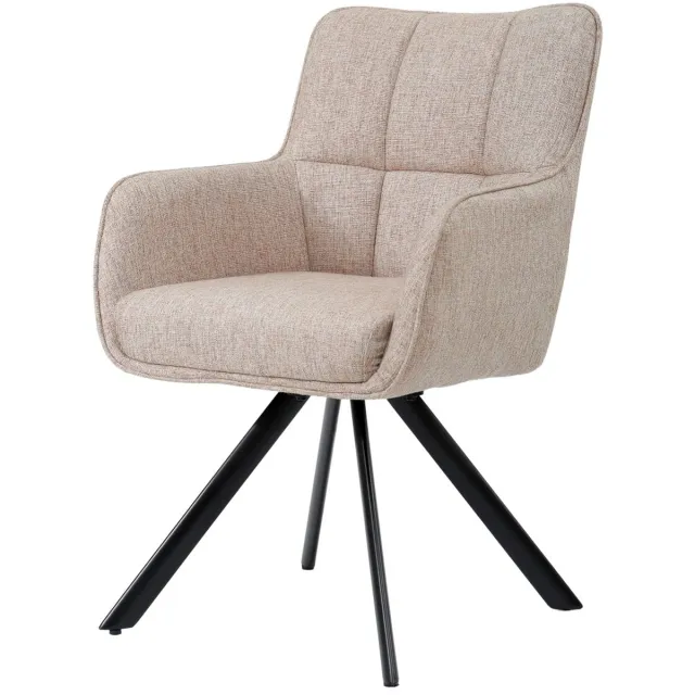 Livingfurn Eetkamerstoel Tori - Zalm/Zwart - Stof & Staal - Set van 2