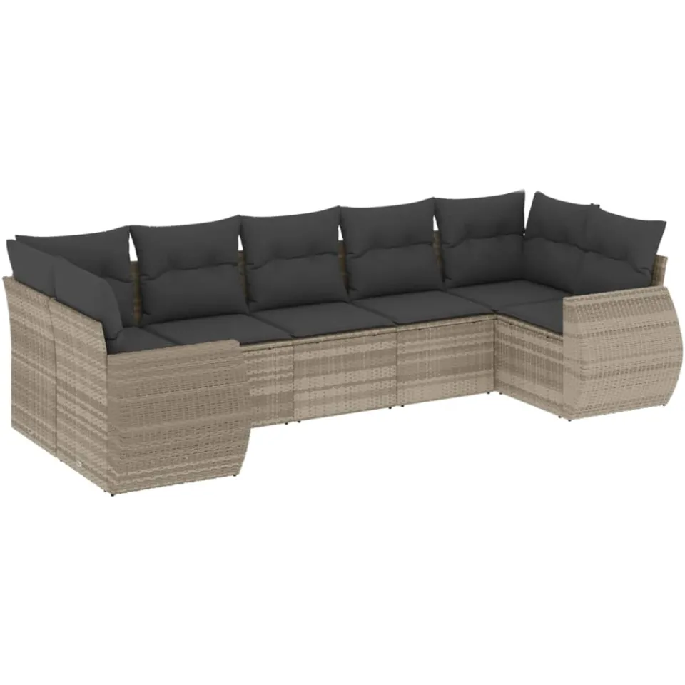 vidaXL 7-delige Loungeset met kussens poly rattan lichtgrijs grijs, foto 3