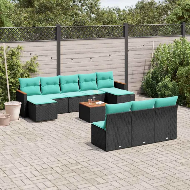 vidaXL 11-delige tuinbankset met kussens, zwart polyrotan, foto 2