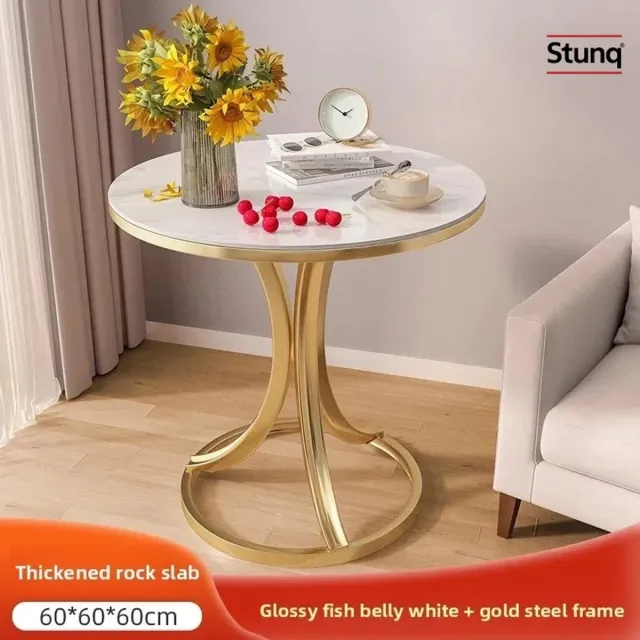 Stunq Ronde bijzettafel met wit marmerlook blad en goud stalen frame, 60 cm