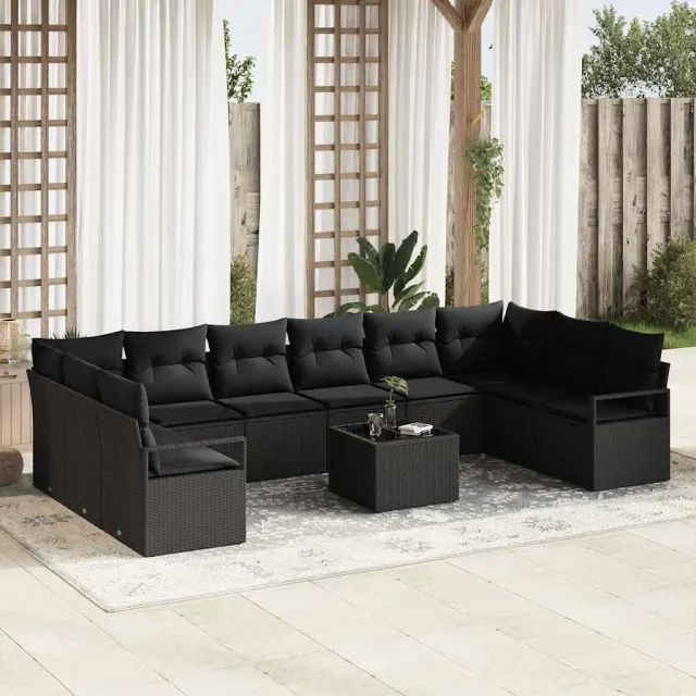 vidaXL Bankstel 11 st Zwart poly rattan, foto 2