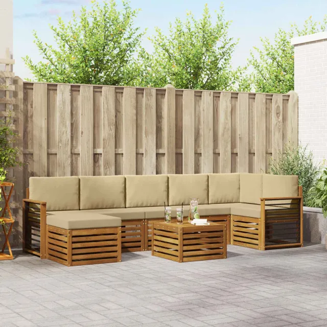 vidaXL Buiten bankenset 8 st 8-zits Natuurlijk en Beige