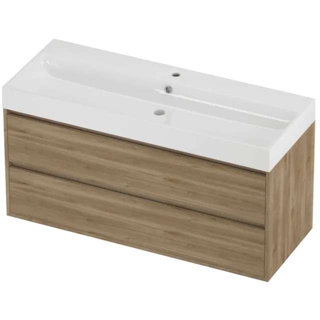 Proline Podium Badmeubelset Polystone Loft 1 Kraangat Greeploos 120x46x62 cm Glans Wit Cider Oak Eiken