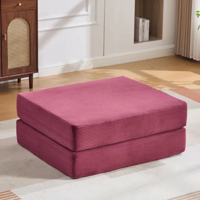 MIVRAY Voetenbankje – Uitklapbaar 109 x 95 x 43 cm – Zachte Stof – Wijnrood – Als Voetsteun En Eenpersoons Ligplek Voor Binnen Bordeauxrood
