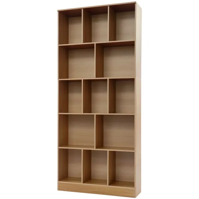 Happiq Boekenplank – Voor woonkamer, slaapkamer en thuiskantoor – 5-laags open boekenkast, 80×24×180 cm – Eik, Wit, Zwart Oak