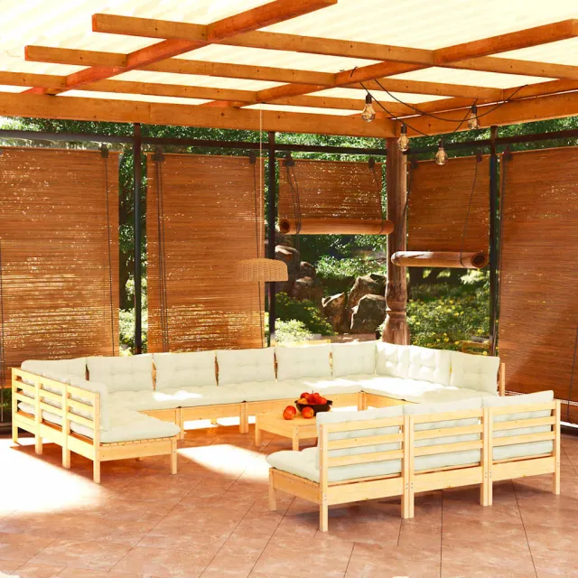vidaXL 14-delige Loungeset met crèmekleurige kussens grenenhout, foto 2