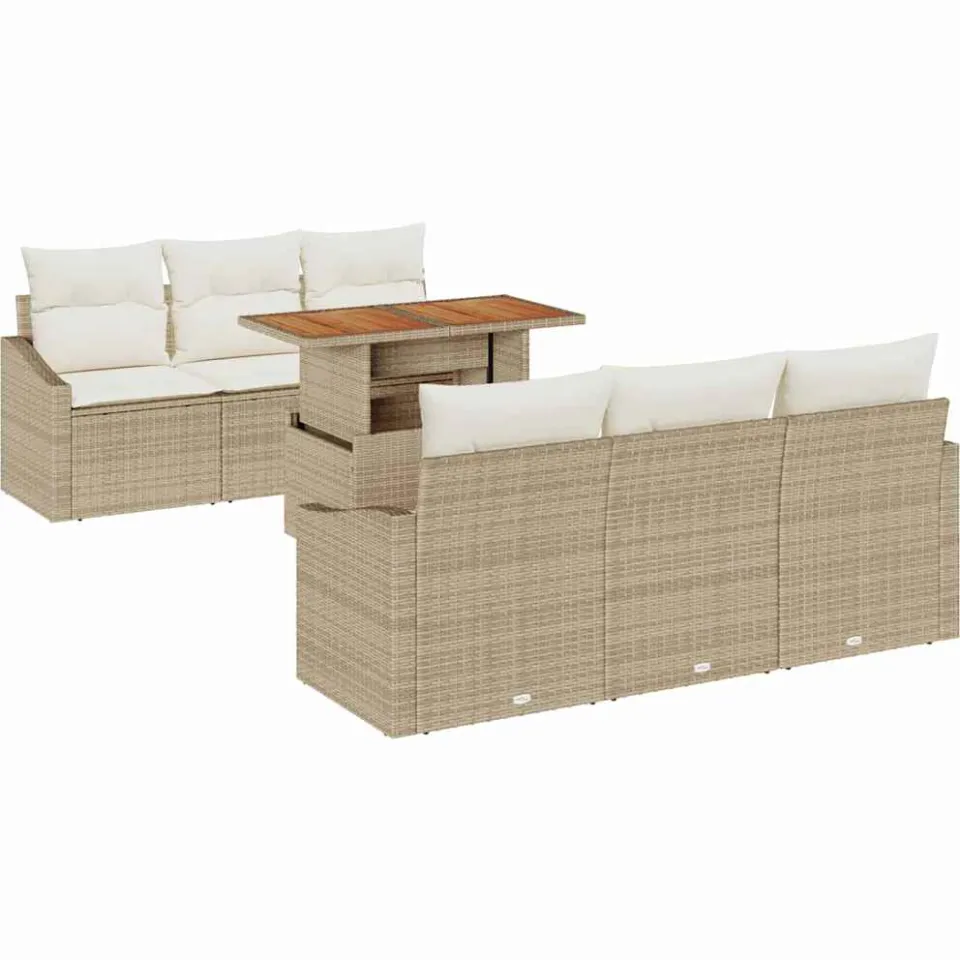 vidaXL Tuin Sofa Set 7 st Beige Poly riet