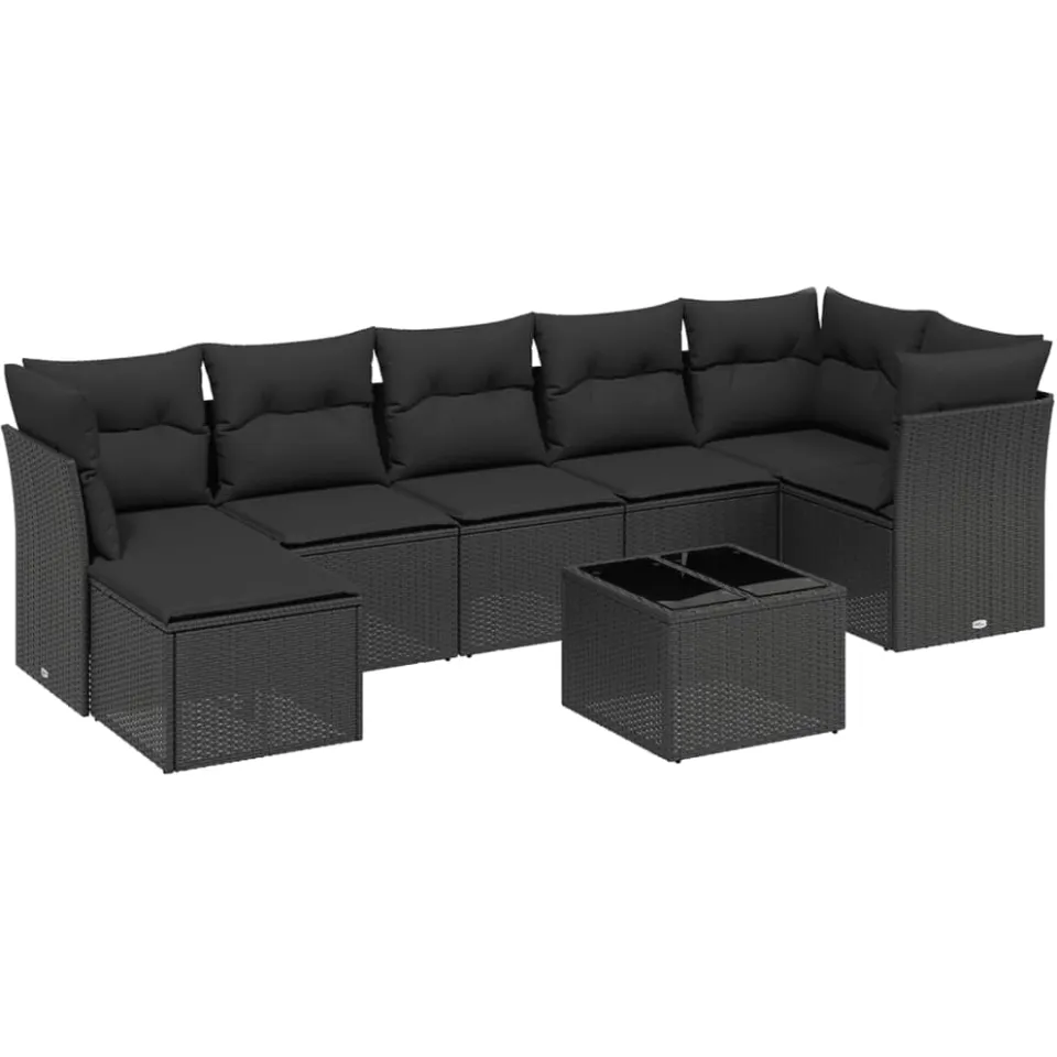 vidaXL 8-delige Loungeset met kussens poly rattan zwart