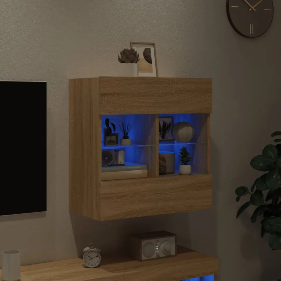 vidaXL Tv-wandmeubel met LED-verlichting 58,5x30x60,5 cm sonoma eiken, foto 4