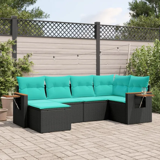 vidaXL 6-delige Loungeset met kussens poly rattan zwart, foto 2