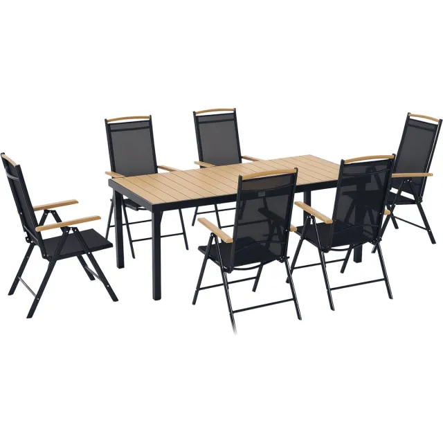 Outsunny Terras Eetset - Aluminium - 190x90x74cm - Natuurlijk hout
