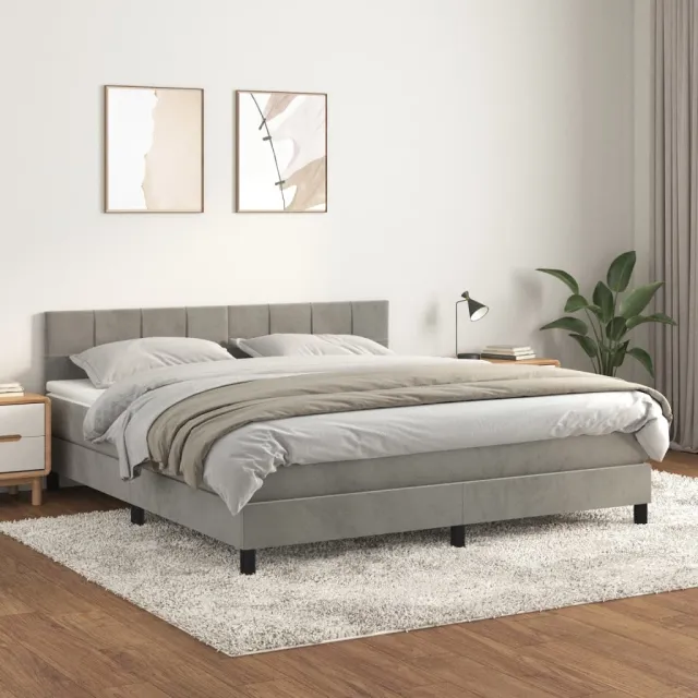 vidaXL Boxspring met matras fluweel lichtgrijs 160x200 cm grijs
