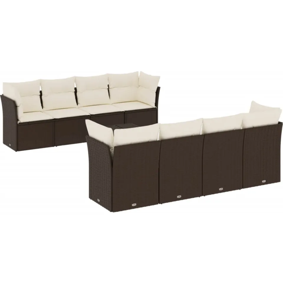 vidaXL 9-delige Loungeset met kussens poly rattan bruin