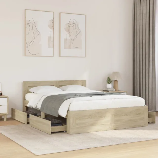 vidaXL Bedframe met hoofdeinde bewerkt hout sonoma eiken 120x200 cm