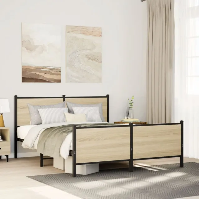 vidaXL Bedframe zonder matras metaal sonoma eikenkleurig 140x190 cm Bruin