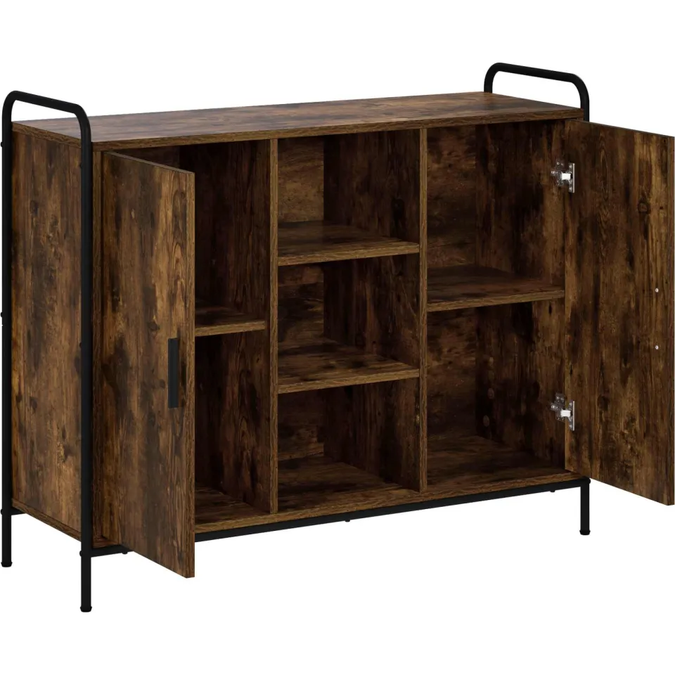 vidaXL Dressoir Gerookt eiken 97 x 33 x 81 cm Bewerkt hout, foto 2