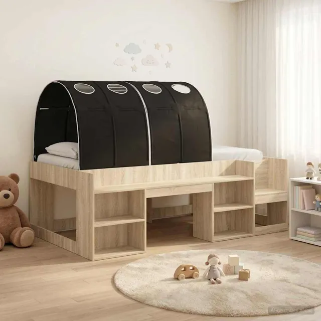 vidaXL Bedframe met tunnel 3 st Sonoma Eiken en Zwart Bewerkt hout Bruin