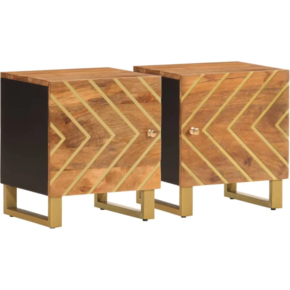 vidaXL Nachtkastjes 2 st massief mangohout bruin en zwart, foto 3