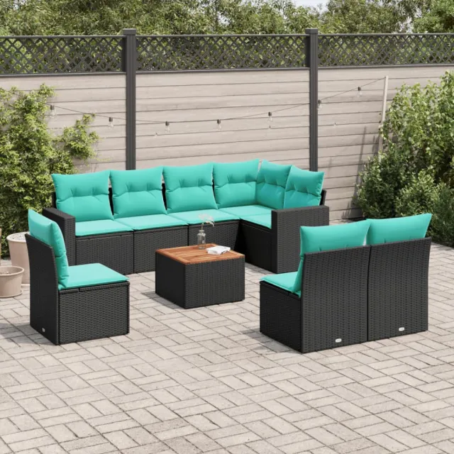 vidaXL 9-delige Loungeset met kussens poly rattan zwart, foto 2