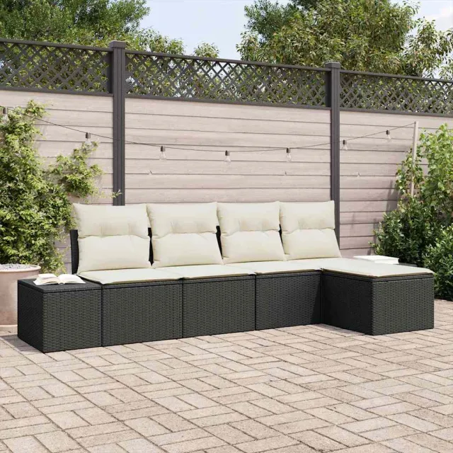 vidaXL Tuin Sofa Set 5 st Zwart en Crème poly rattan, foto 2