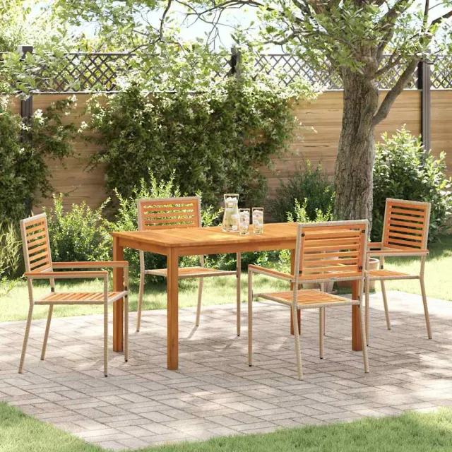 vidaXL Tuin eettafelset 5 st Beige Massief Acaciahout, foto 2